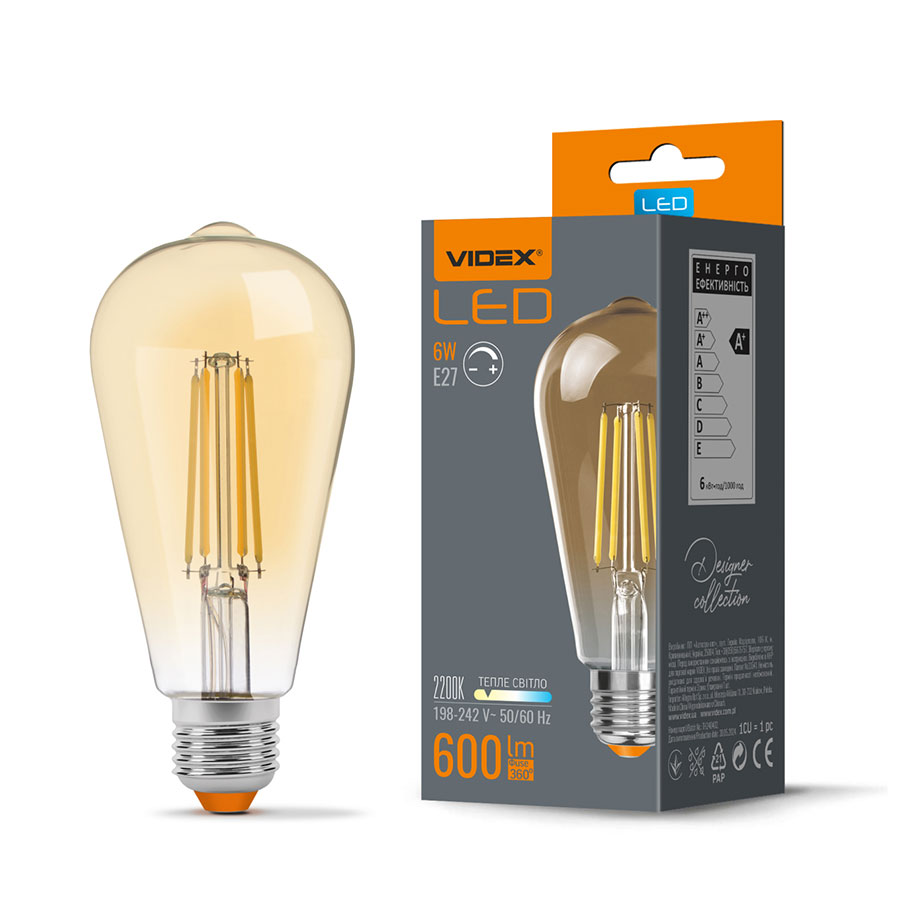 LED лампа Filament ST64FAD 6W E27 2200K 220V бронза димерна VL-ST64FAD-06272