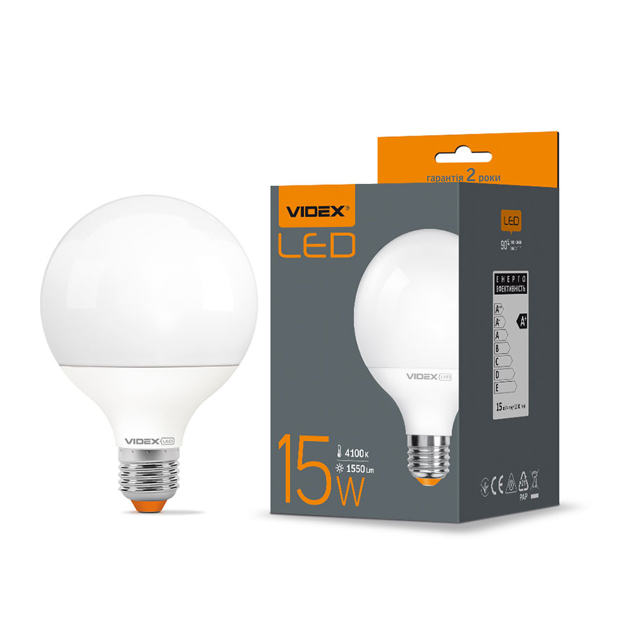 Лампа LED G95e 15W E27 4100K 220V VL-G95e-15274