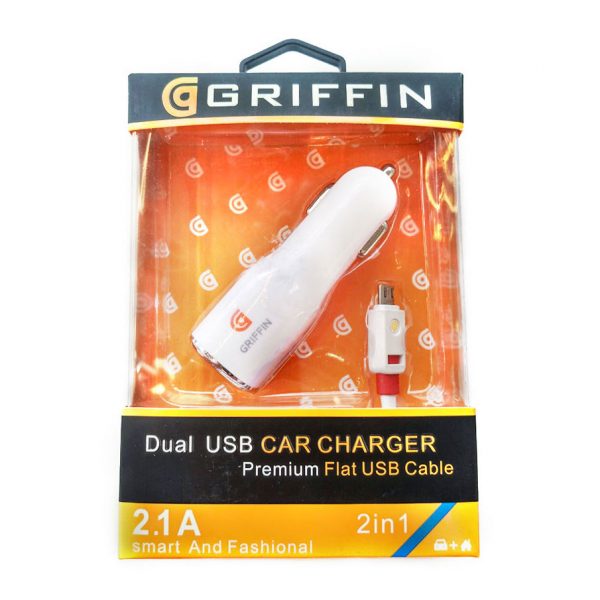 USB-зарядка 12/24V-2гнізда 2,1А з каб.біл.TM Griffin