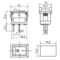 Перемикач 1 кл. прямок. KCD1-101 B/B (аналог YL211-05) чорний