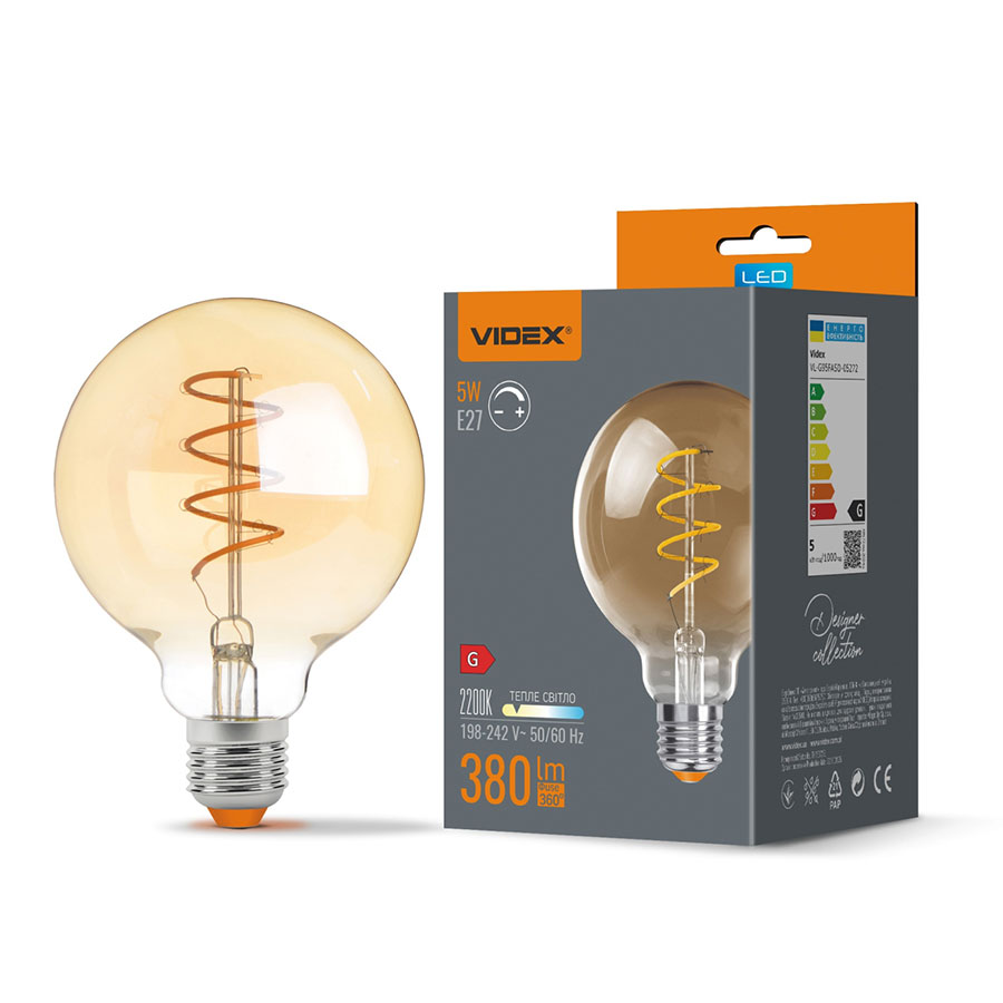 .LED лампа Filament G95FASD 5W E27 2200K 220V димерна VL-G95FASD-05272