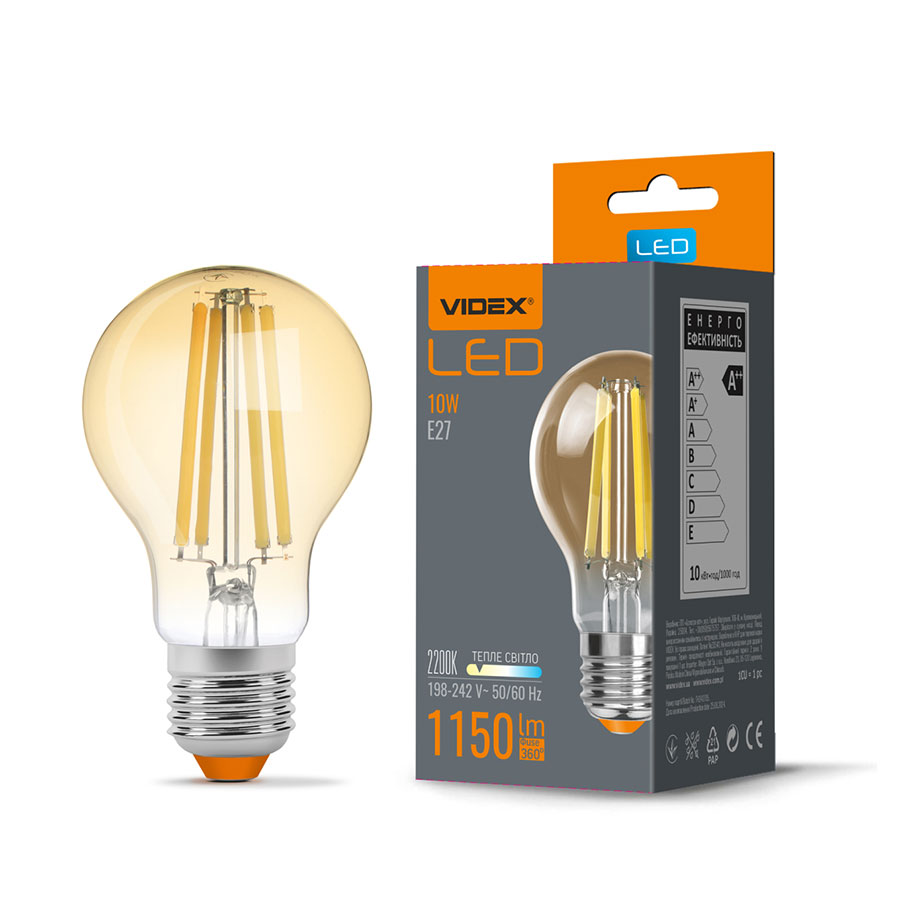 Лампа LED-нитка A60FA 10W 1150 Lm E27 2200K 220V VL-A60FA-10272