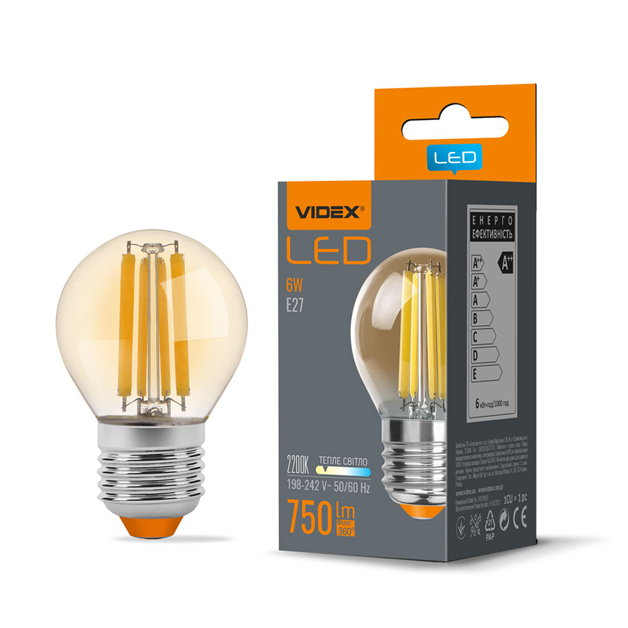 Лампа LED-нитка G45FA 6W 750Lm E27 2200K 220V VL-G45FA-06272