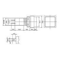 Кнопка без фіксації, червона, квадр. PBS-12В OFF-(ON), 2pin, 1А 250V