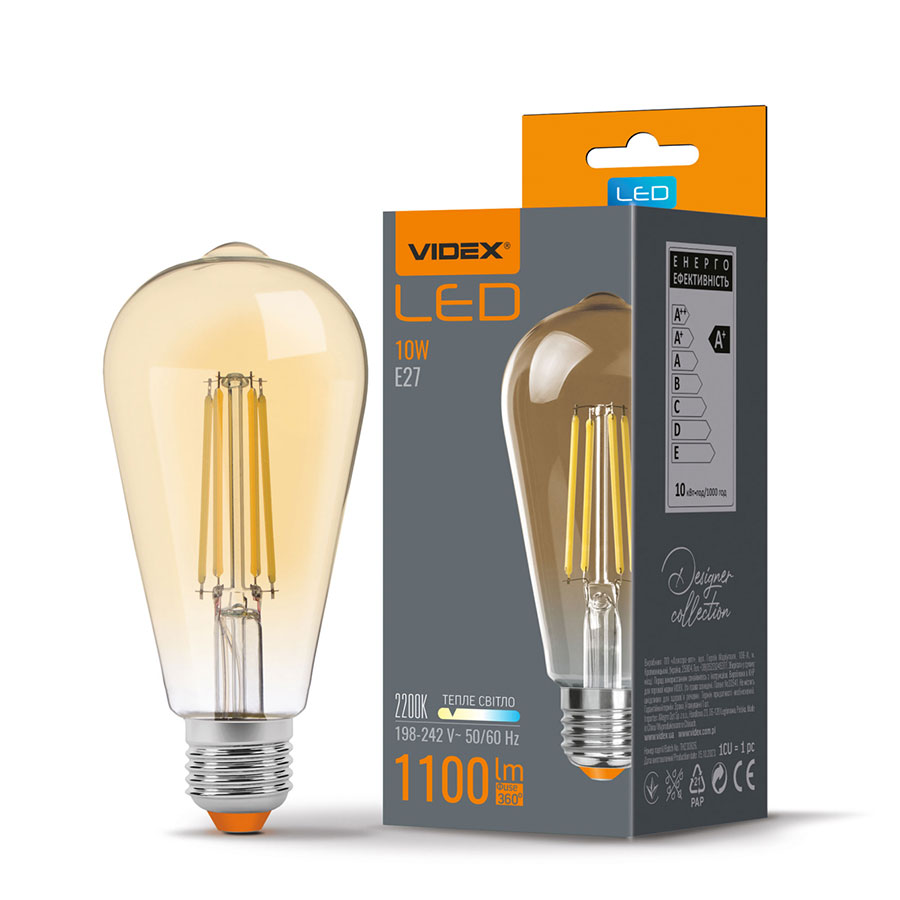 LED лампа Filament ST64FA 10W E27 2200K 220V VL-ST64FA-10272