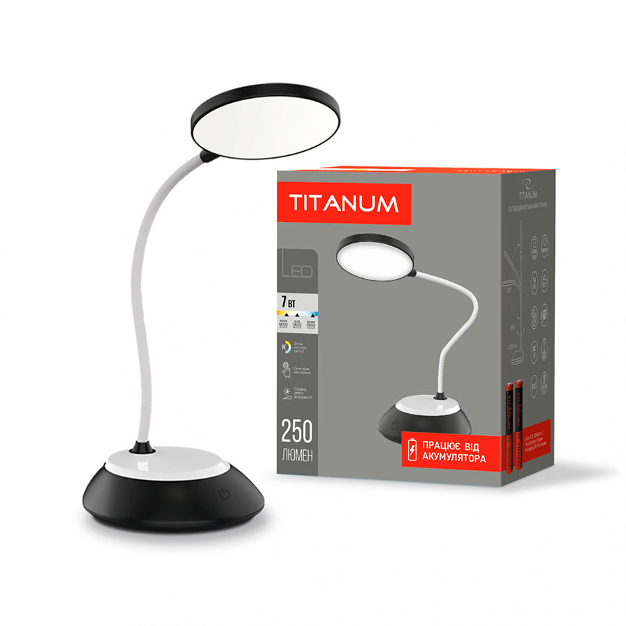 Світ.настіл. з акум. 7W 3000-6500K USB, чорн. TITANUM TLTF-022B