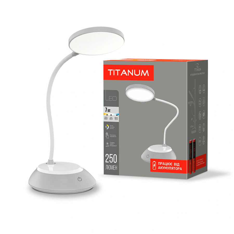 Світ.настіл. з акум. 7W 3000-6500K USB, сірий TITANUM TLTF-022G