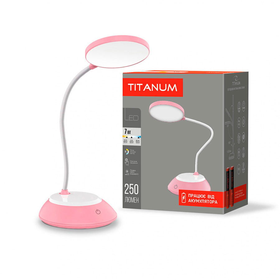 Світ.настіл. з акум. 7W 3000-6500K USB, рожев. TITANUM TLTF-022P