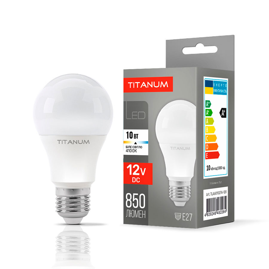Лампа LED A60 10Вт Е27 12V 4100K TITANUM TLA6010274