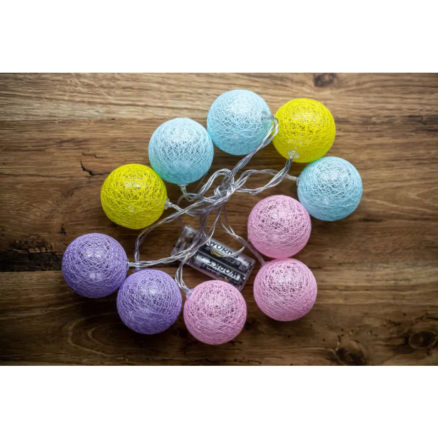 Гірлянда “Бавовняні кульки”, кольор, теп-білий колір, 10LED, 2М, 2хАА (BPNY)