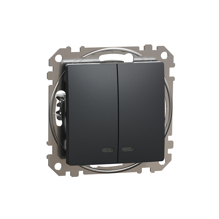 Двоклавішний вимикач з підсвіткою Чорний Sedna Design SDD114105L