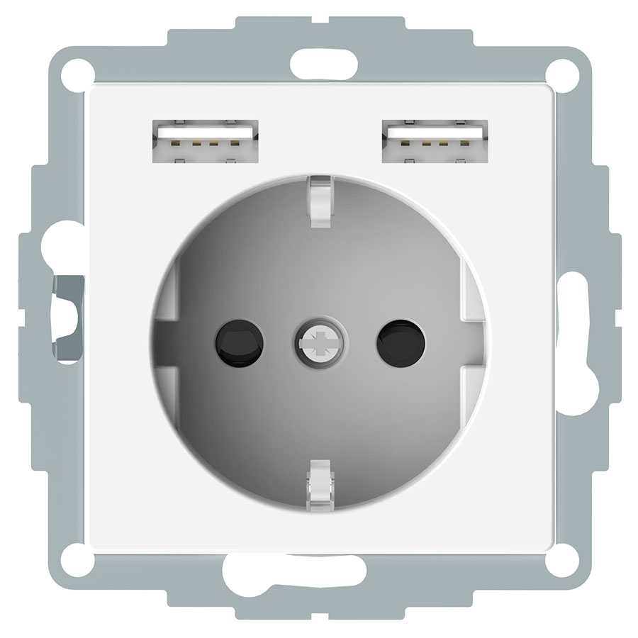 Розетка з подвійною USB-зарядкою, 2,4 А, тип А+А, Полярно-білий Merten System M
