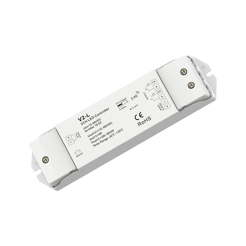 LED контролер(димер)-приймач V2, 2канали 12-48V 8A WW/CW TM SkyDance