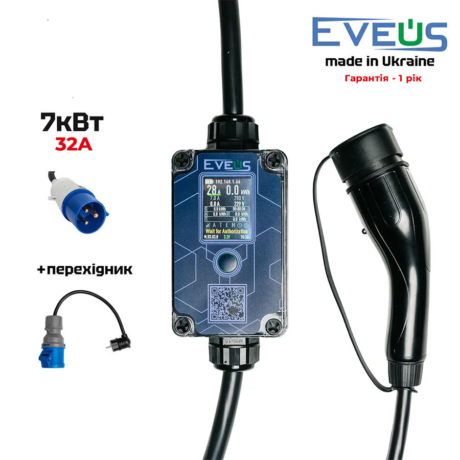 Зарядний пристрій EVEUS M32 GBT PRO 7.4кВт 32А LCD WiFi+5/32 перех
