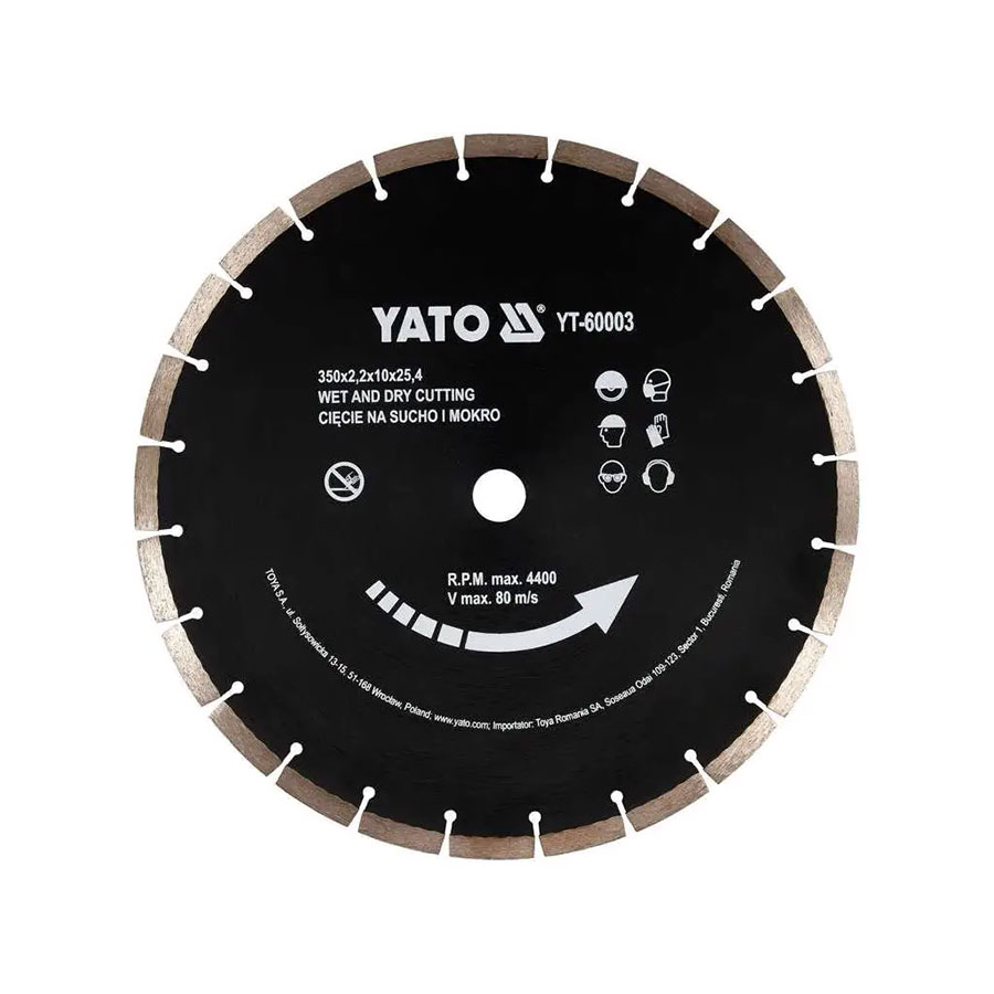 Диск алмазний сегментний по бетону YATO 350х25,4х3,4 мм YT-60003 (до YT-84820)