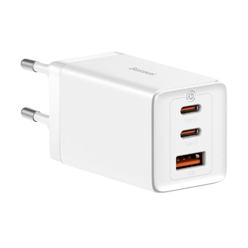 Мереж. заряд. пристр. 65W 2 USB Type-С+USB + Кабель Type-C to Type-C 100W 1m білий GaN5 Pro Baseus