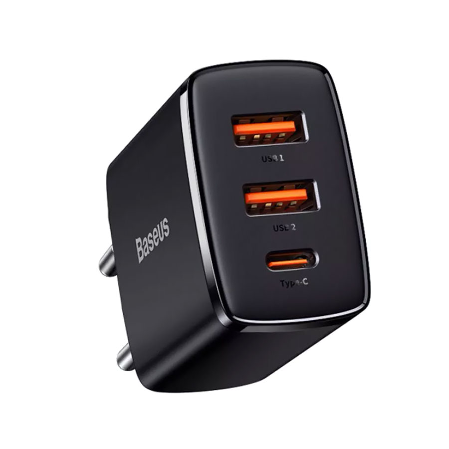 Мереж. заряд. пристр. 30W QC+ PD 1 USB Type-C + 2USB Quick Charger чорний Compact Baseus