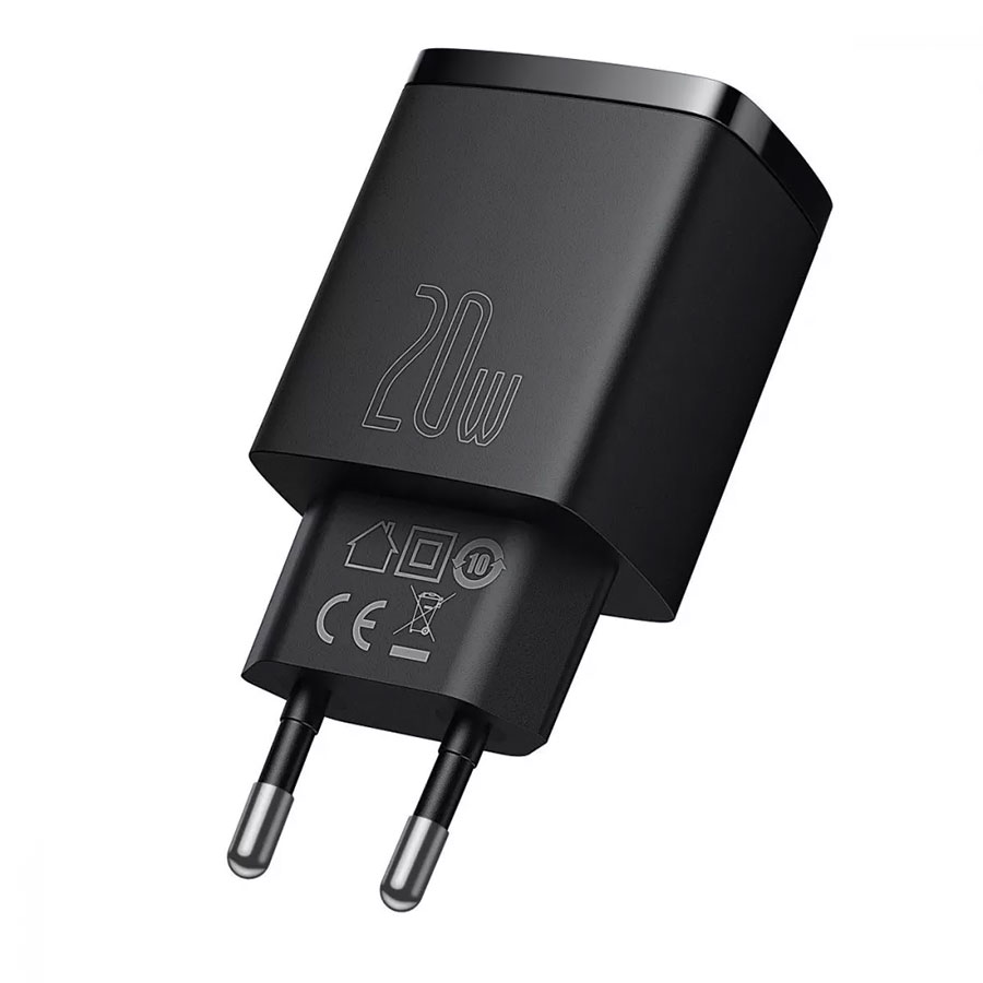 Мереж. заряд. пристр. 20W QC+ PD 1 USB Type-C + 1USB Quick Charger чорний Compact Baseus