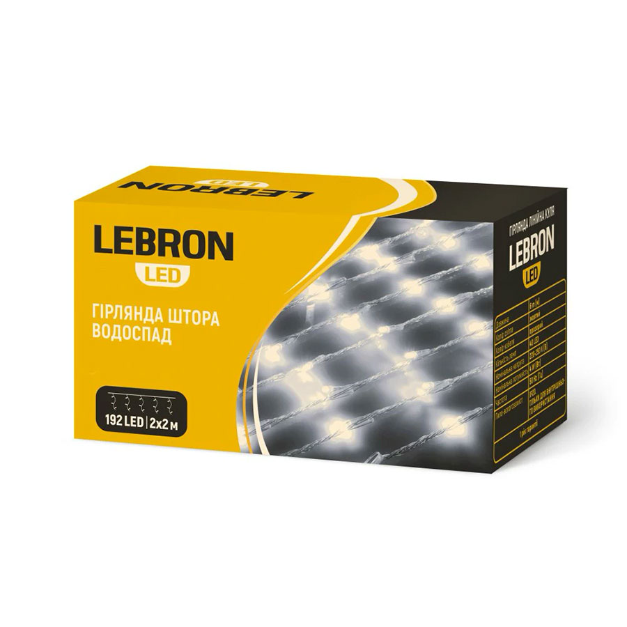 Гірлянда LED штора водоспад 2х2м, 192LED, жовта, IP20