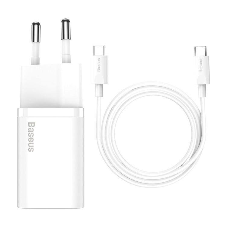 Мереж. заряд. пристр. 25W USB Type-C +кабель Type-C toType-C білий, Baseus Super Silicone Quick Char