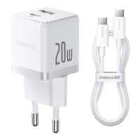 Мереж. заряд. пристр. 20W QC3.0 + PD3.0 USB Type-C +USB + кабель Type-C to Type-C 60W 1m Baseus Palm
