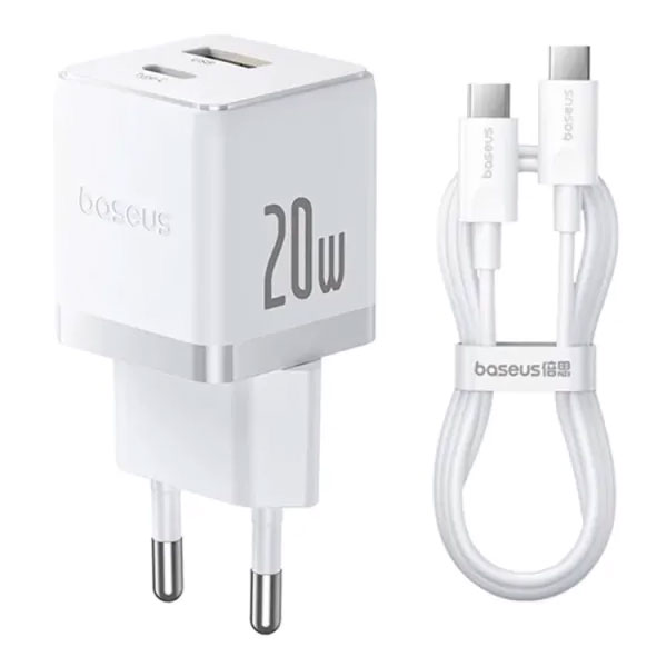 Мереж. заряд. пристр. 20W QC3.0 + PD3.0 USB Type-C +USB + кабель Type-C to Type-C 60W 1m Baseus Palm