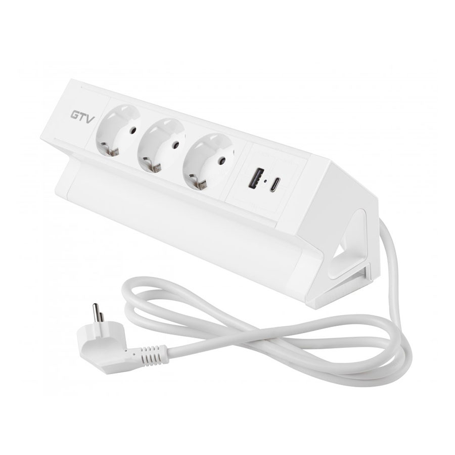 Розетка меблева BASCO, 3гнізда, USB A+C, кабель 1.5 м, біл.