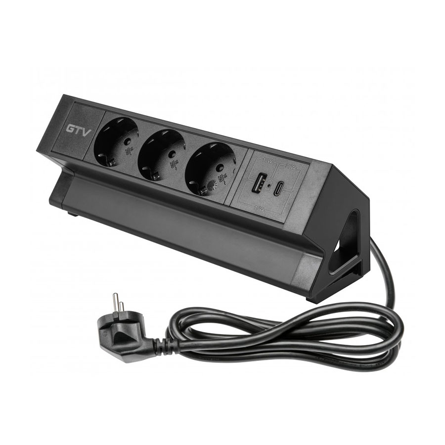 Розетка меблева BASCO, 3гнізда, USB A+C, кабель 1.5 м, чорн.
