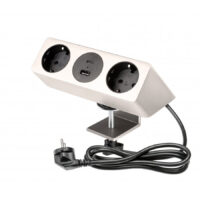 Розетка меблева SOFITO, 2 гнізда+USB A+C, кабель 1.5 м, нержав. сталь