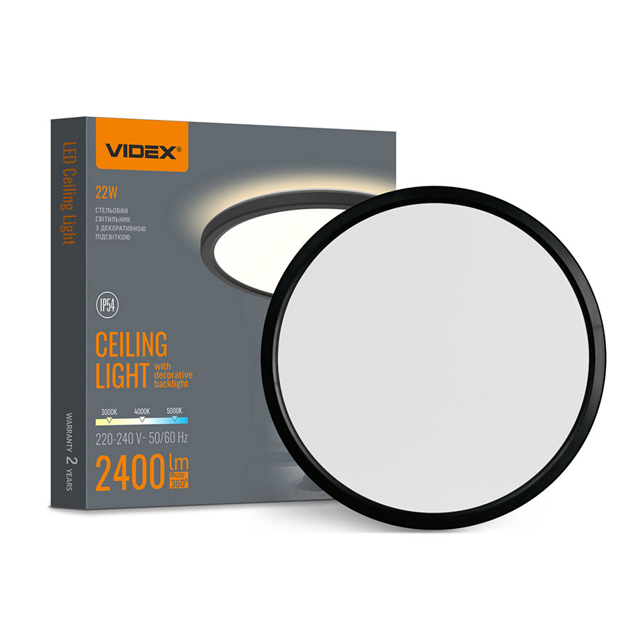 Св-к LED накл.круг. 22W 2400 Lm 3000K-4000K-5000K 220V чорн., VL-DL5R-22CB