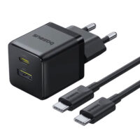 Мереж. заряд. пристр. 65W 2 USB Type-С+USB + Кабель Type-C to Type-C 100W 1m білий GaN5 Pro Baseus