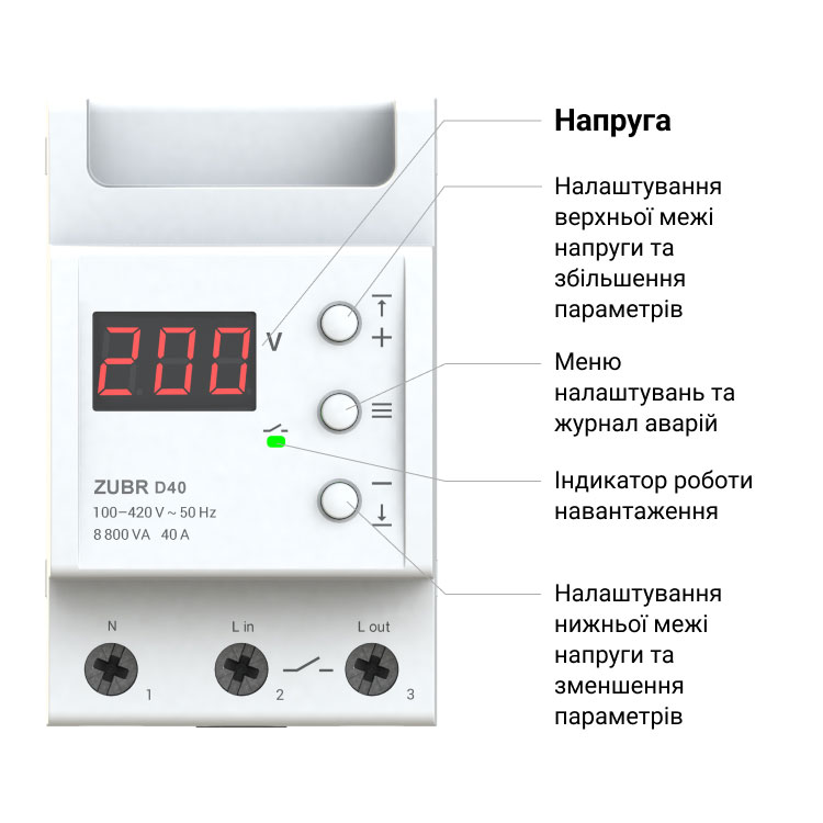 Реле напруги 1ф 63А D3-63 ZUBR