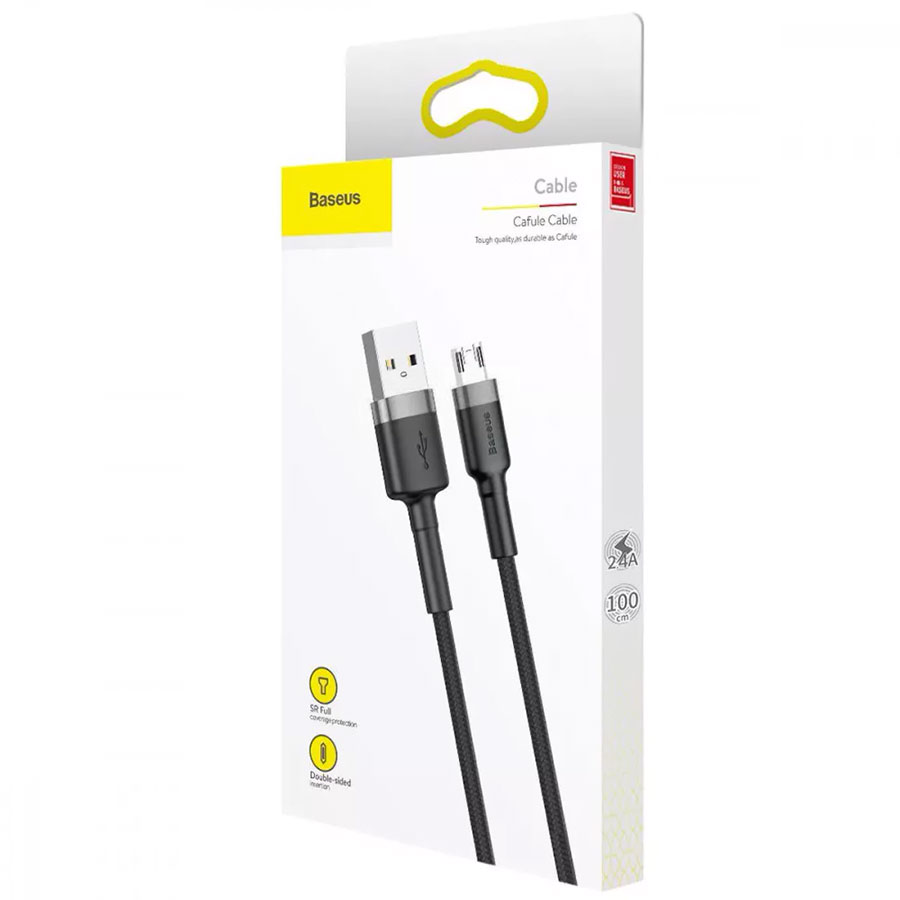 Кабель USB to Micro USB 2.4A 1m сірий/чорн. Baseus Cafule