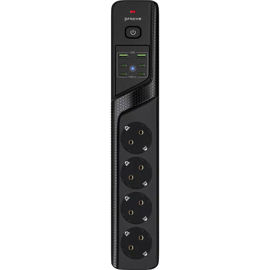 Мережевий фільтр 4 гнізда + 2 USB + 4 Type-C 3м чорний Proove Power Strip P-04C