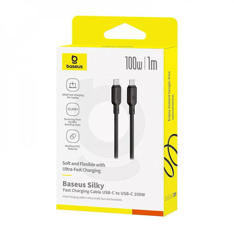 Кабель USB Type-C to Type-C 100W (2m) чорн., Baseus Silky Series Fast Charging