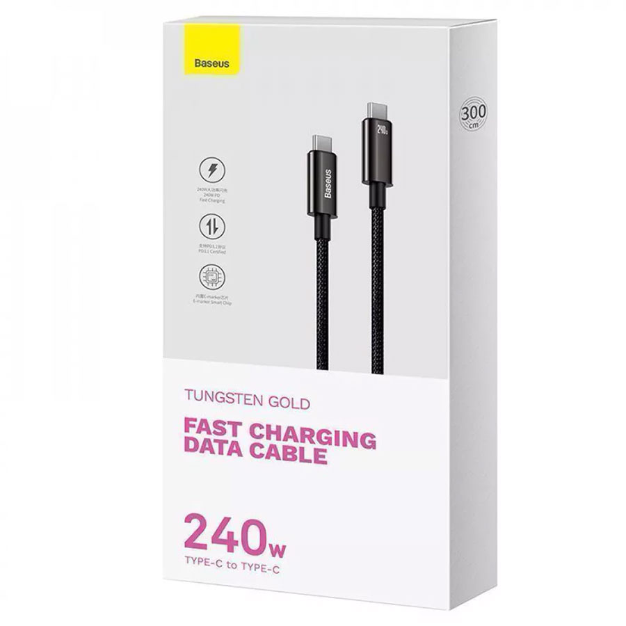 Кабель USB Type-C to Type-C 240W (3m) чорн., Baseus Tungsten Gold Fast Charging