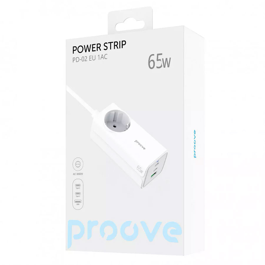 Мережевий фільтр 1 гніздо + 2 Type-C + 1 USB 1,5м білий Proove Power Strip PD-02 65W
