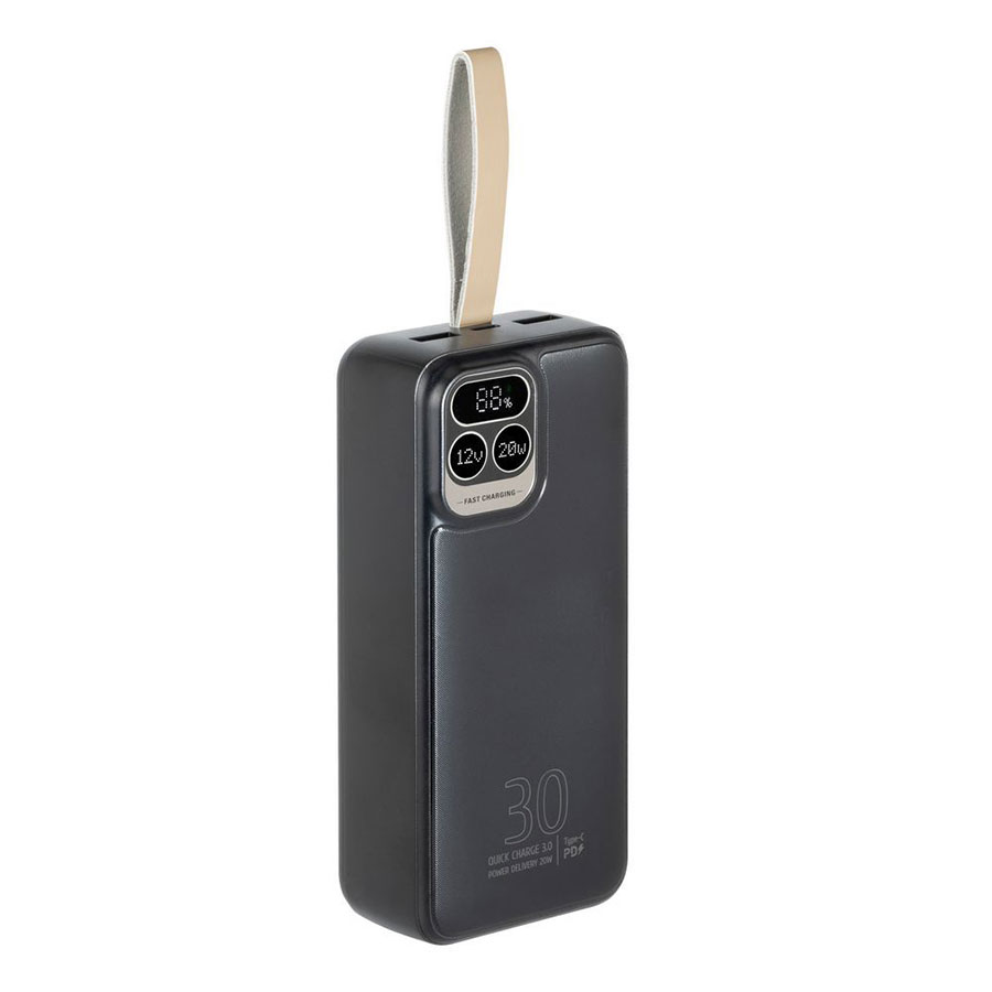 Павербанк 30000 mA, PD+QC 22,5W, з LCD, чорний