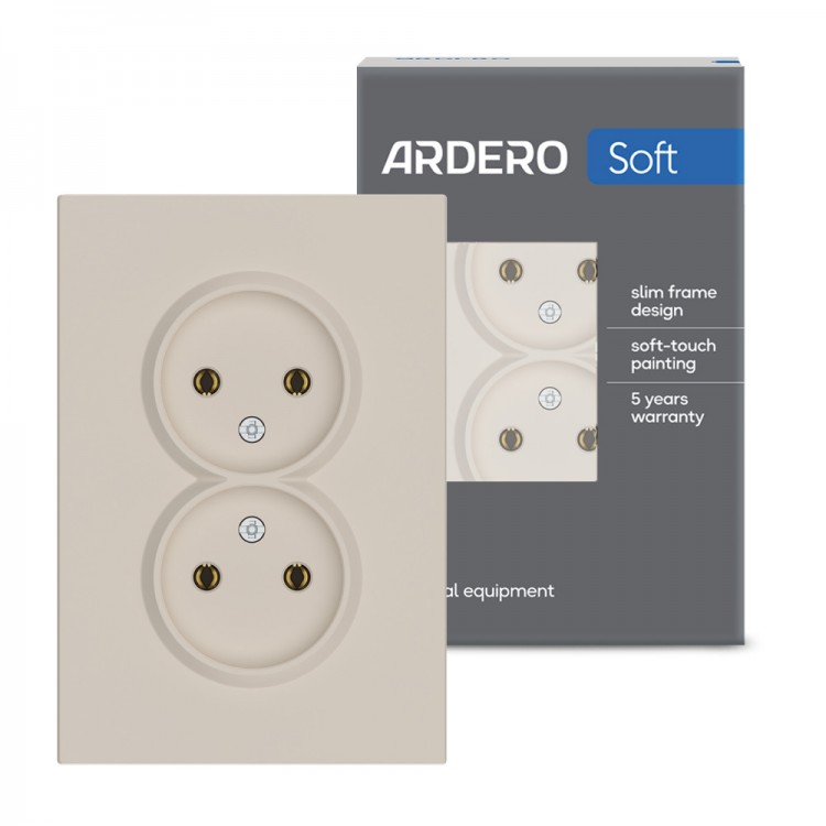 Розетка подвійна Ardero ER112-SD Soft 16А без заземлення пісочна